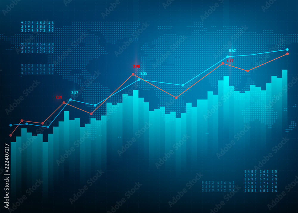 Finance chart. Stock graph market. Growth business blue vector background. Bond data online bank.