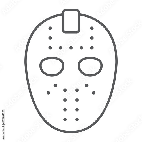 Hockey mask thin line icon, helmet and mask, goalie sign, vector graphics, a linear pattern on a white background,