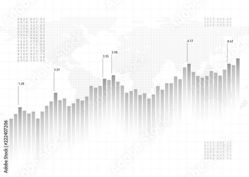 Graph chart data background. Finance concept, gray vector pattern. Stock market report statistics design.