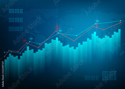 Finance chart. Stock graph market. Growth business blue vector background. Bond data online bank.