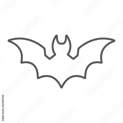 Bat thin line icon, animal and halloween, dracula sign, vector graphics, a linear pattern on a white background,