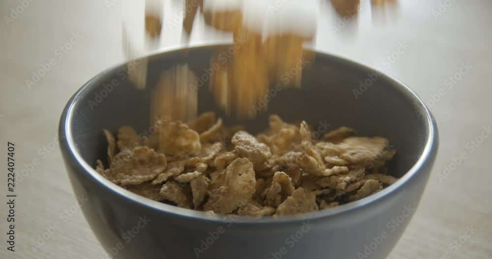 Cereals and milk pouring slow motion, 4K DCI PRORES HQ Cereals and milk pouring slow motion, 4K DCI PRORES HQ