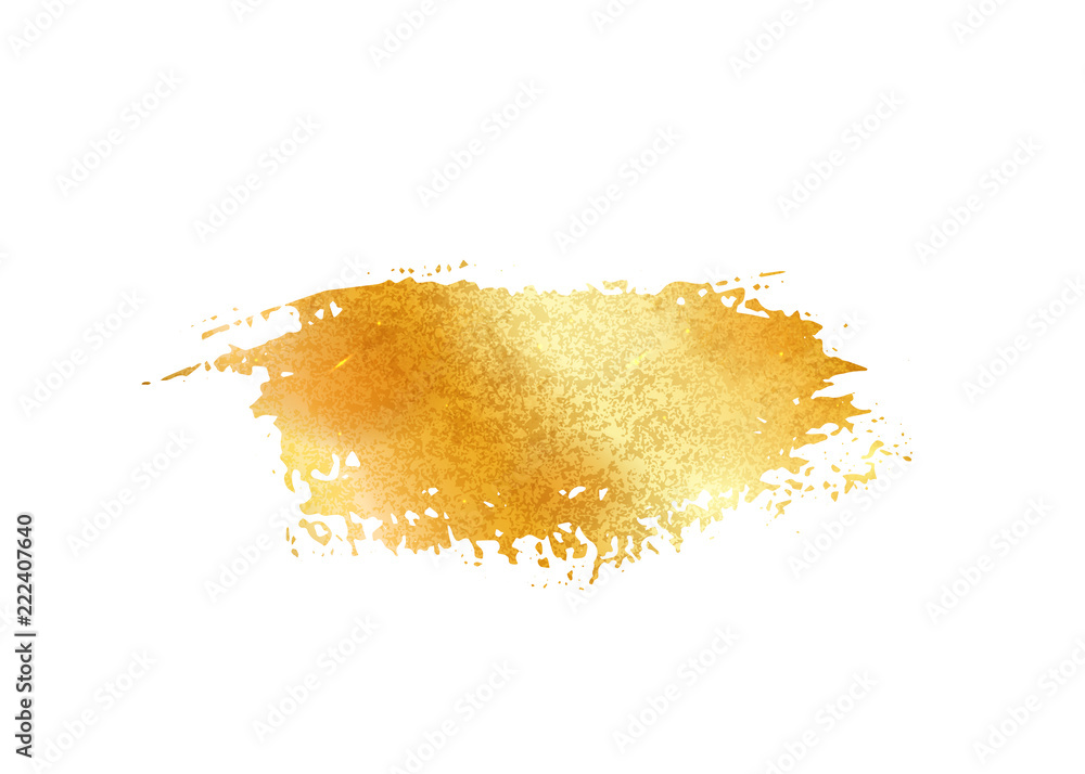 Gold glitter foil brush stroke vector. Golden paint smear background  isolated on white. Glow metal pattern. Stock Vector
