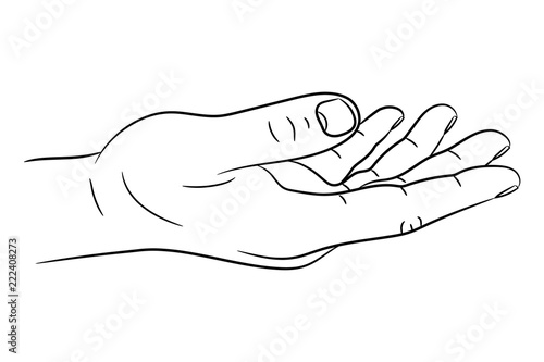 Hand or asking for support gesture from black brush lines on white background. Vector illustration.
