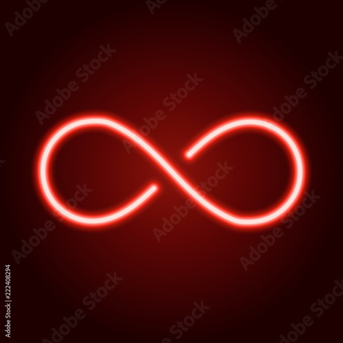 Infinity sign from glowing red neon line. Vector illustration.