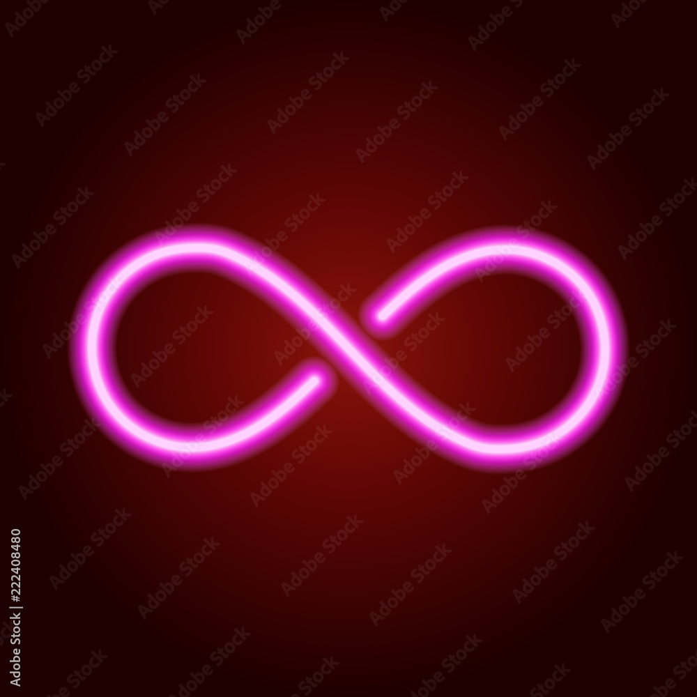 Infinity sign from glowing pink neon line. Vector illustration. Infinity sign from glowing pink neon line. Vector illustration.