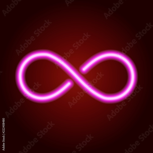 Infinity sign from glowing pink neon line. Vector illustration.