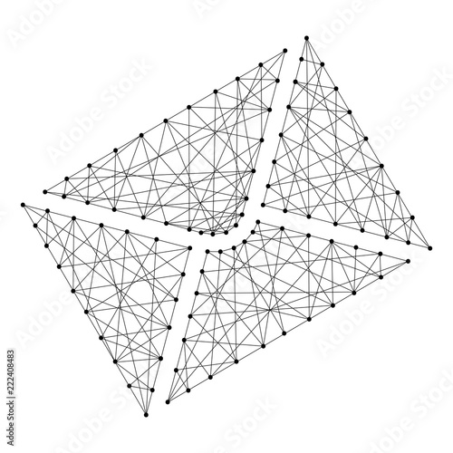 Message of the flying envelope letter from abstract futuristic polygonal black lines and dots. Vector illustration.