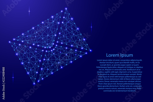 Message of the flying envelope letter from futuristic polygonal blue lines and glowing stars for banner, poster, greeting card. Vector illustration.
