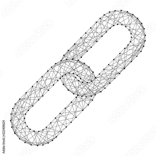 Blockchain link chain hyperlink from abstract futuristic polygonal black lines and dots. Vector illustration.