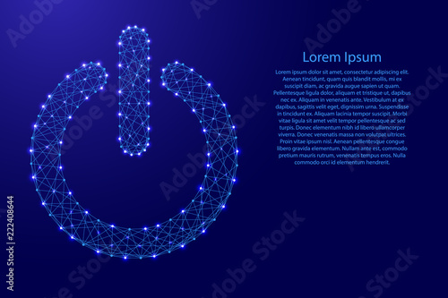 Power button start icon from futuristic polygonal blue lines and glowing stars for banner, poster, greeting card. Vector illustration.