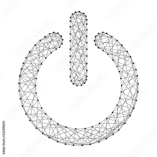 Power button start icon from abstract futuristic polygonal black lines and dots. Vector illustration.
