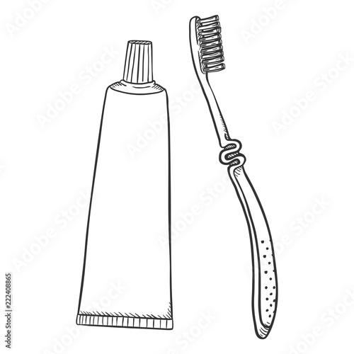 Vector Cartoon Illustration - White Tube of Toothpaste with Toothbrush