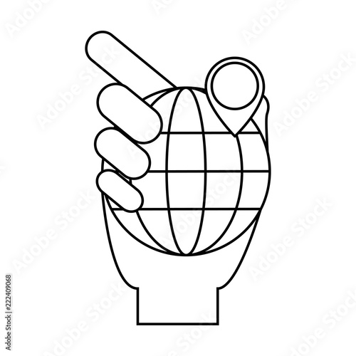 hand lifting sphere planet with pin location