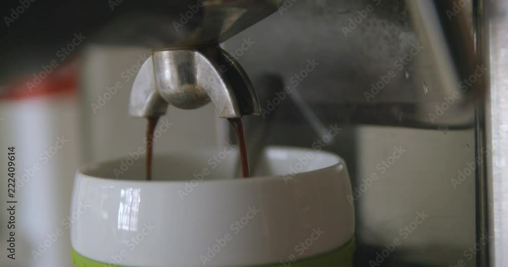 Coffee espresso machine close up slowmotion, 4K DCI PRORES HQ Coffee espresso machine close up slowmotion, 4K DCI PRORES HQ