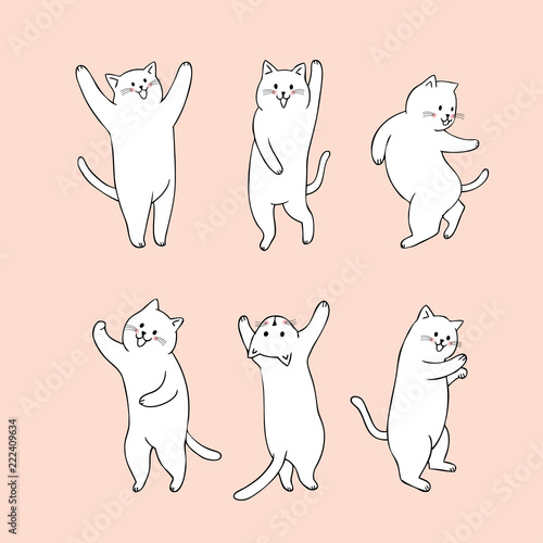 Cartoon cute cat dancing vector.