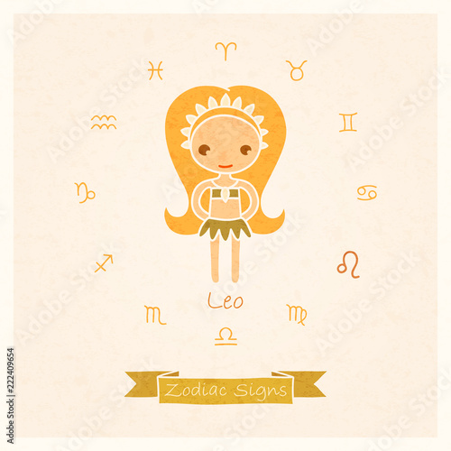 vector illustration of Leo zodiac sign with texture of paper