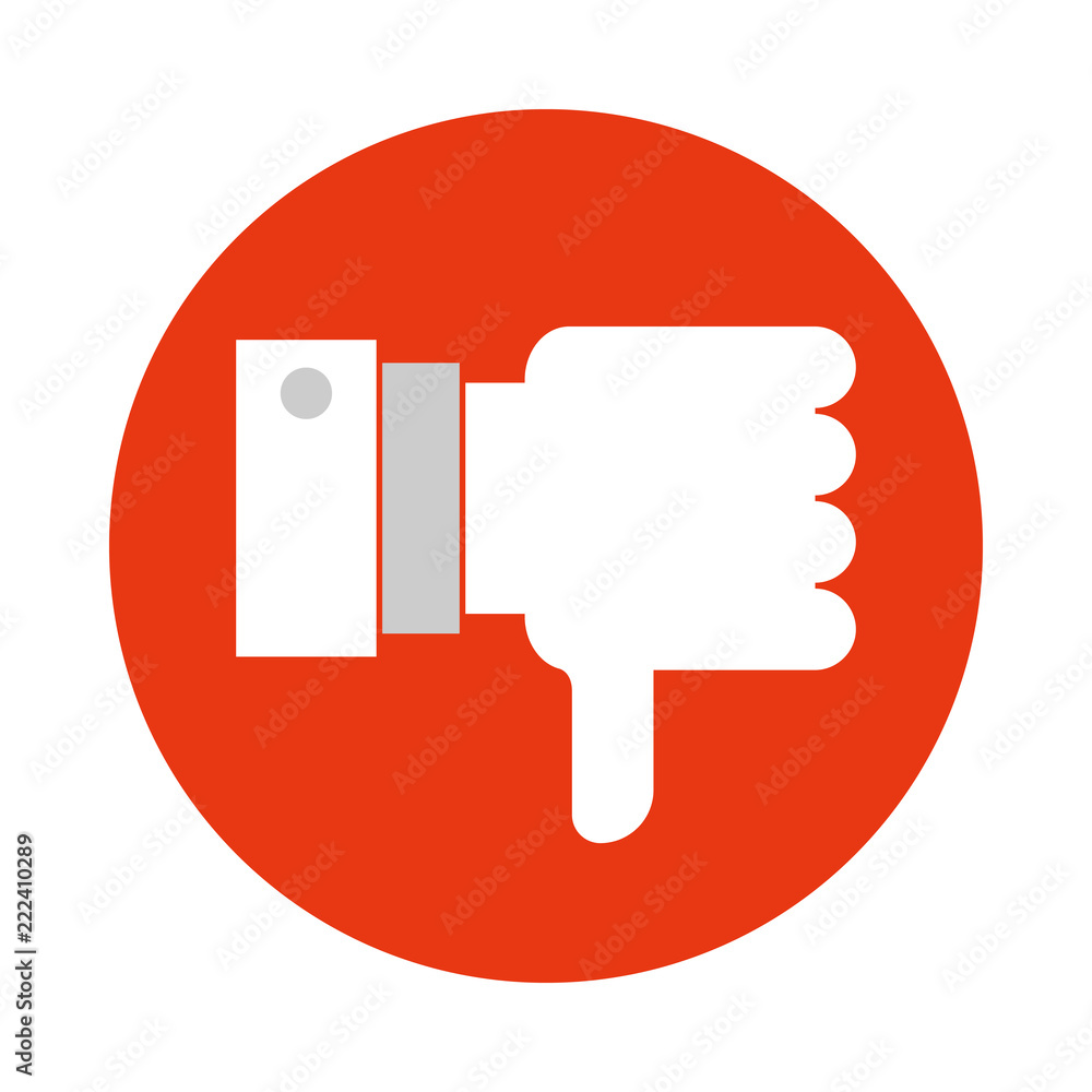DISLIKE button. Thumb down in red circle. Vector icon. DISLIKE button. Thumb down in red circle. Vector icon.