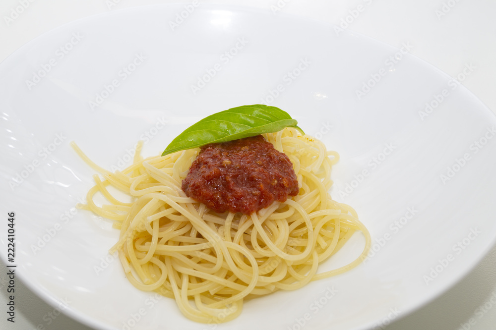 spaghetti with fresh tomato sauce and basil, italian food spaghetti with fresh tomato sauce and basil, italian food