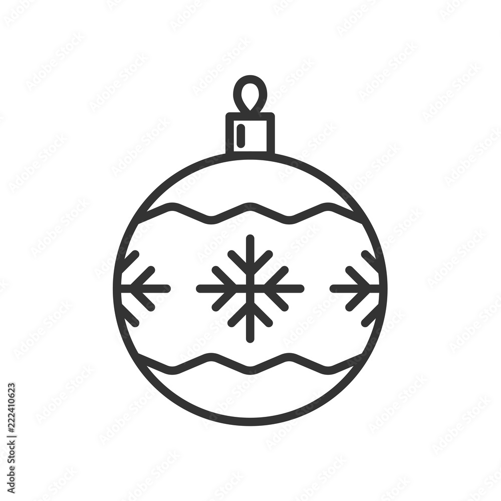 Fototapeta premium Christmas ball icon Isolated on white background. Sign, logo for mobile app and web design. Simple linear style. Editable stroke.