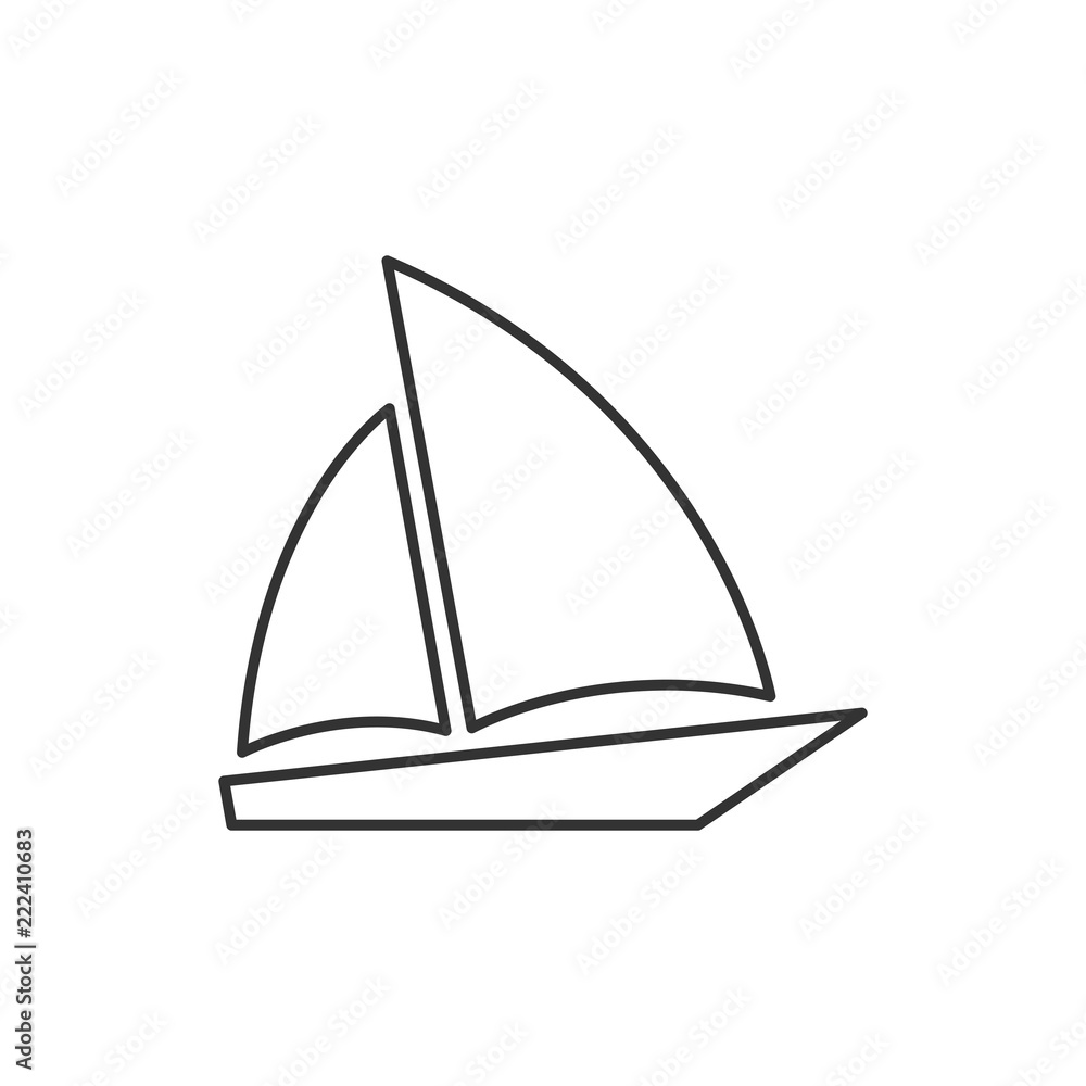 Single sailboat icon Isolated on white background. Sailing ship sign, logo, pictogram for mobile app and web design. Simple linear style. Pixel graphics. Editable stroke.