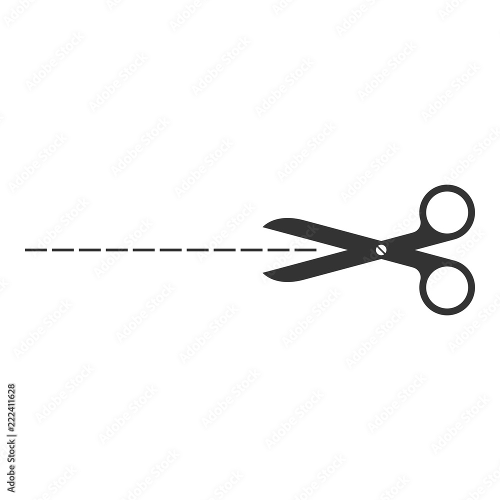 Obraz premium Scissors and cut line on white background. Vector.