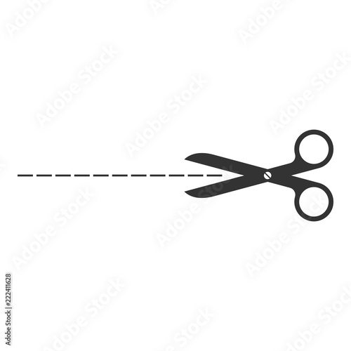 Scissors and cut line on white background. Vector.