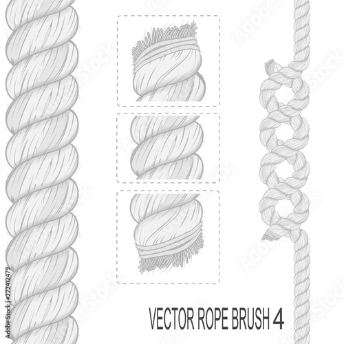 vector brush old sea rope. three elements. shaggy end. hand made. white