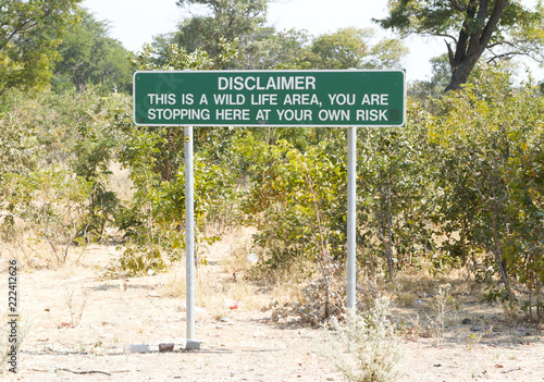 Disclaimer in a picknick area in Botswana