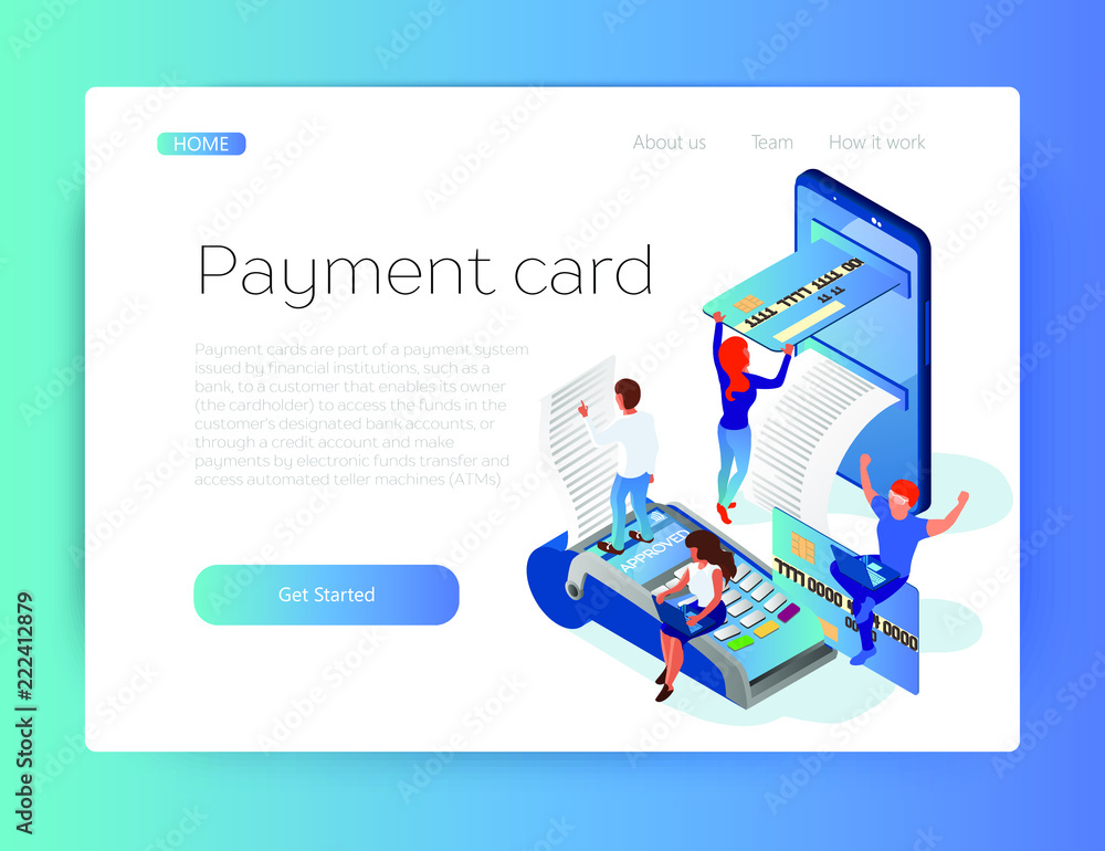 Payment by credit or debit card. Purchase on the Internet. Payment from the smartphone. Easy payment. Isometric 3d