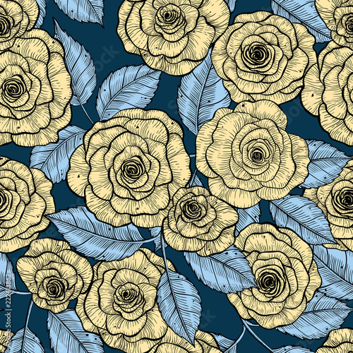 Seamless pattern with hand  drawn roses.