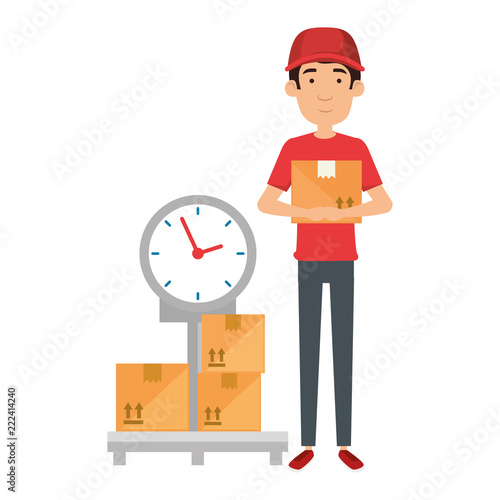 delivery worker with boxes and scale