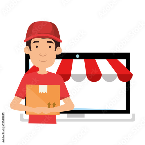 delivery worker with laptop