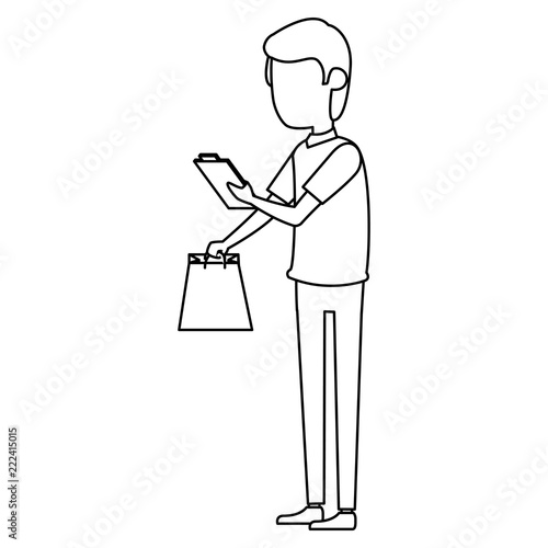 delivery worker with shopping bag and checklist