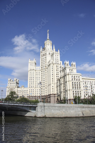Architecture in Empire style. Building of the skyscraper