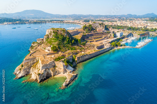 Hellenic temple and old castle at Corfu, Ionian Islands, Greece photo