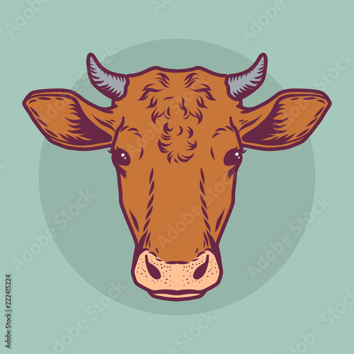 Cow brown head icon. Cartoon nand drawn illustration of brown cow head vector icon for web