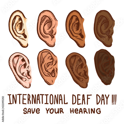 International deaf day icon set. Hand drawn illustration of international deaf day vector icon set for web design