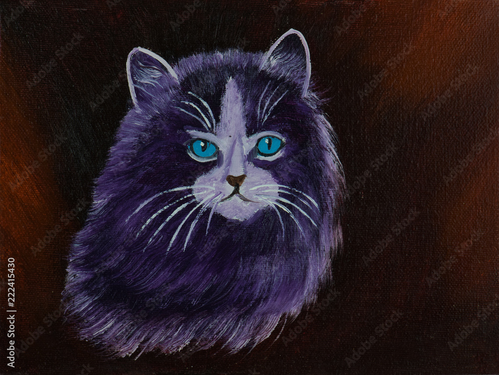 Obraz Kot z purpurowym futerkiem przed brown tłem