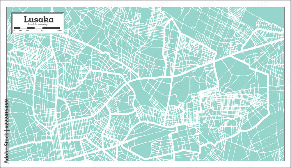 Lusaka Zambia City Map in Retro Style. Outline Map.