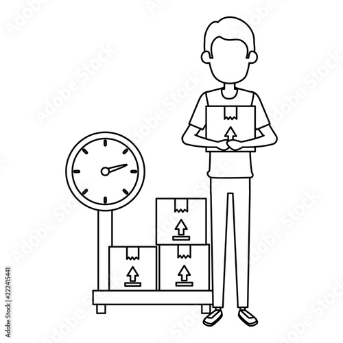 delivery worker with boxes and scale