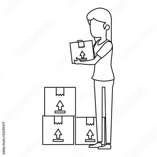 woman receiving merchandise with boxes