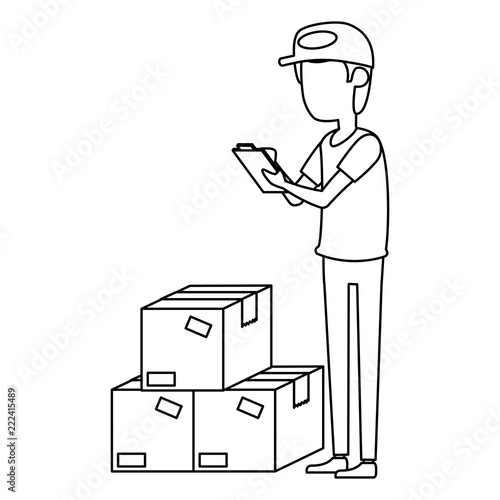 delivery worker with boxes and checklist