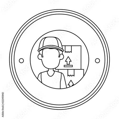 delivery worker with boxes seal stamp