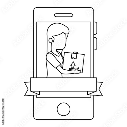 smartphone with woman receiving merchandise