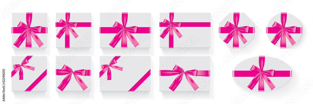 different shapes of boxes with a pink bow different shapes of boxes with a pink bow