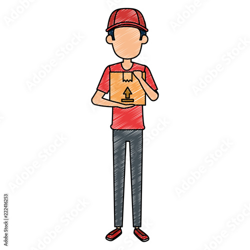 delivery worker lifting box character