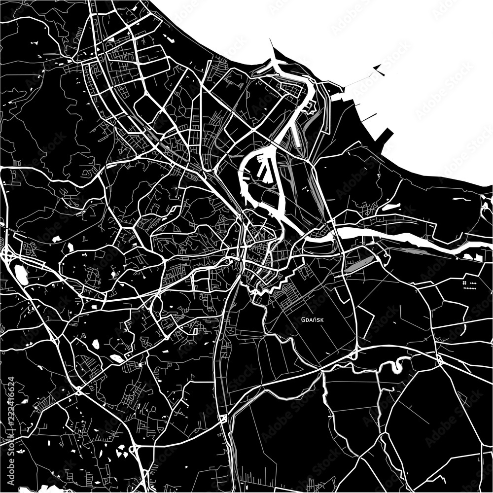 Obraz premium Mapa obszaru Gdańska, Polska