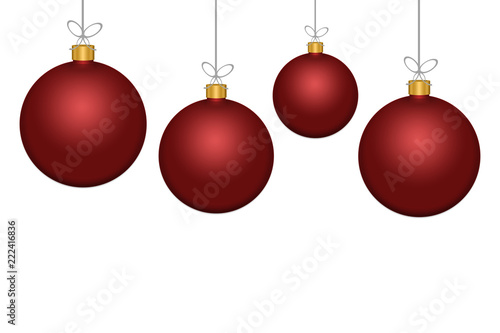 Red Xmas balls on white background for Christmas day and holidays concept