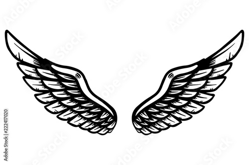 Hand drawn eagle wings illustration isolated on white background. Design element for poster, card, banner, sign, emblem, t shirt.